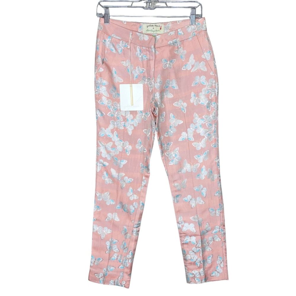 NWT Giuliette Brown & Filippa Lagerback Size 0 Pink Butterfly Jacquard Pants